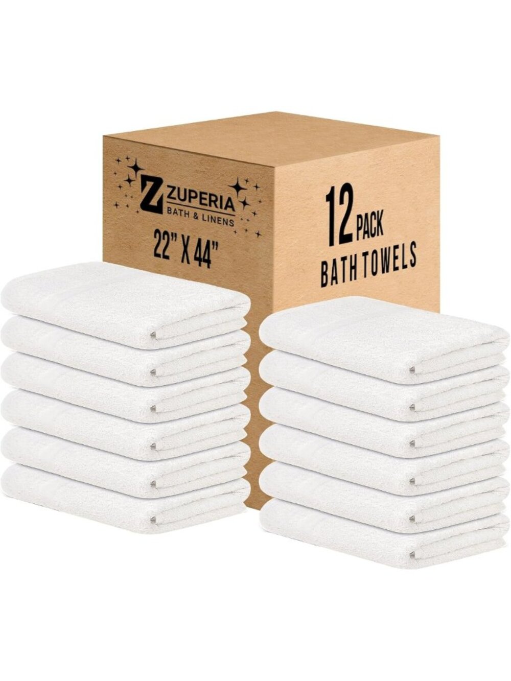 Bulk White Bath Towels 12 Pack - 100% Cotton, Quick Dry, Ultra-Soft & Absorbent